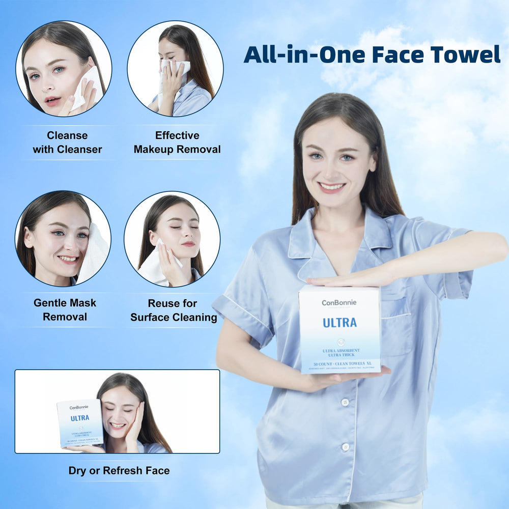 Conbonnie Clean Face Towels XL makeup removal and oil/dirt cleansing use.