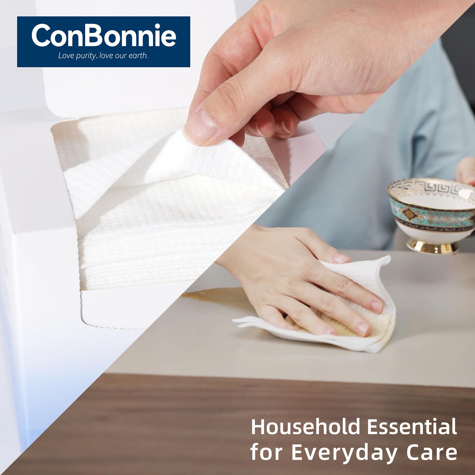Conbonnie Clean Face Towels XL 50-count packaging display for easy household use.