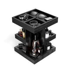 Coneqwliy wooden Cologne Organizer stand with 360° rotation for easy bottle access.