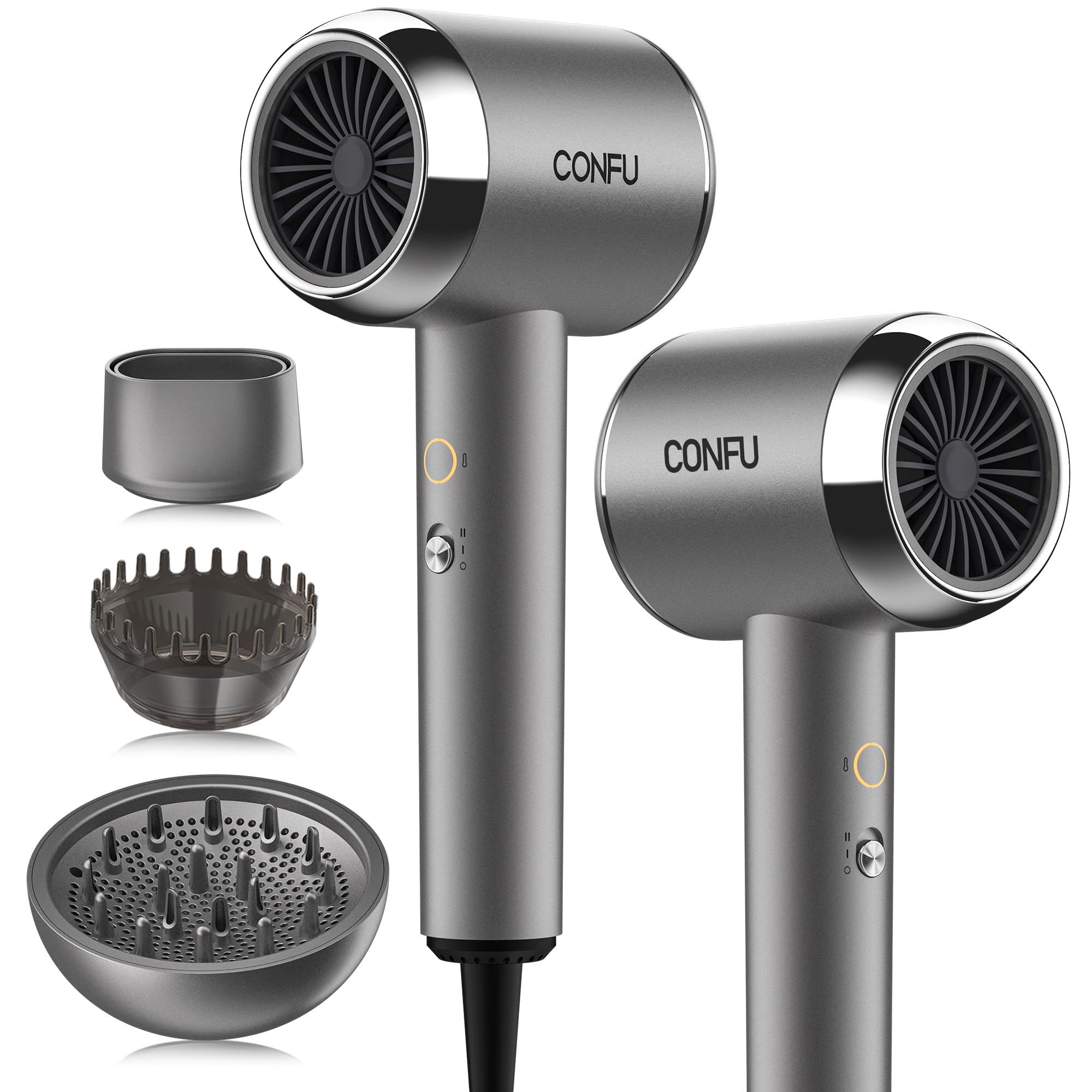 CONFU Diffuser Hair Dryer front view with diffuser for defined curls and frizz control
