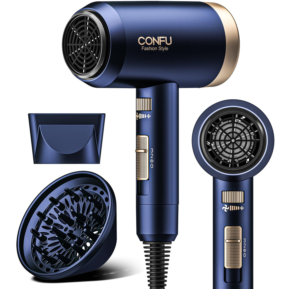 CONFU hair dryer 1600W motor delivers powerful airflow for fast drying.