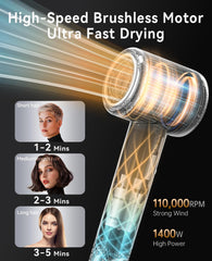 CONFU hair dryer with magnetic attachments demonstrates easy switching for versatile styling.