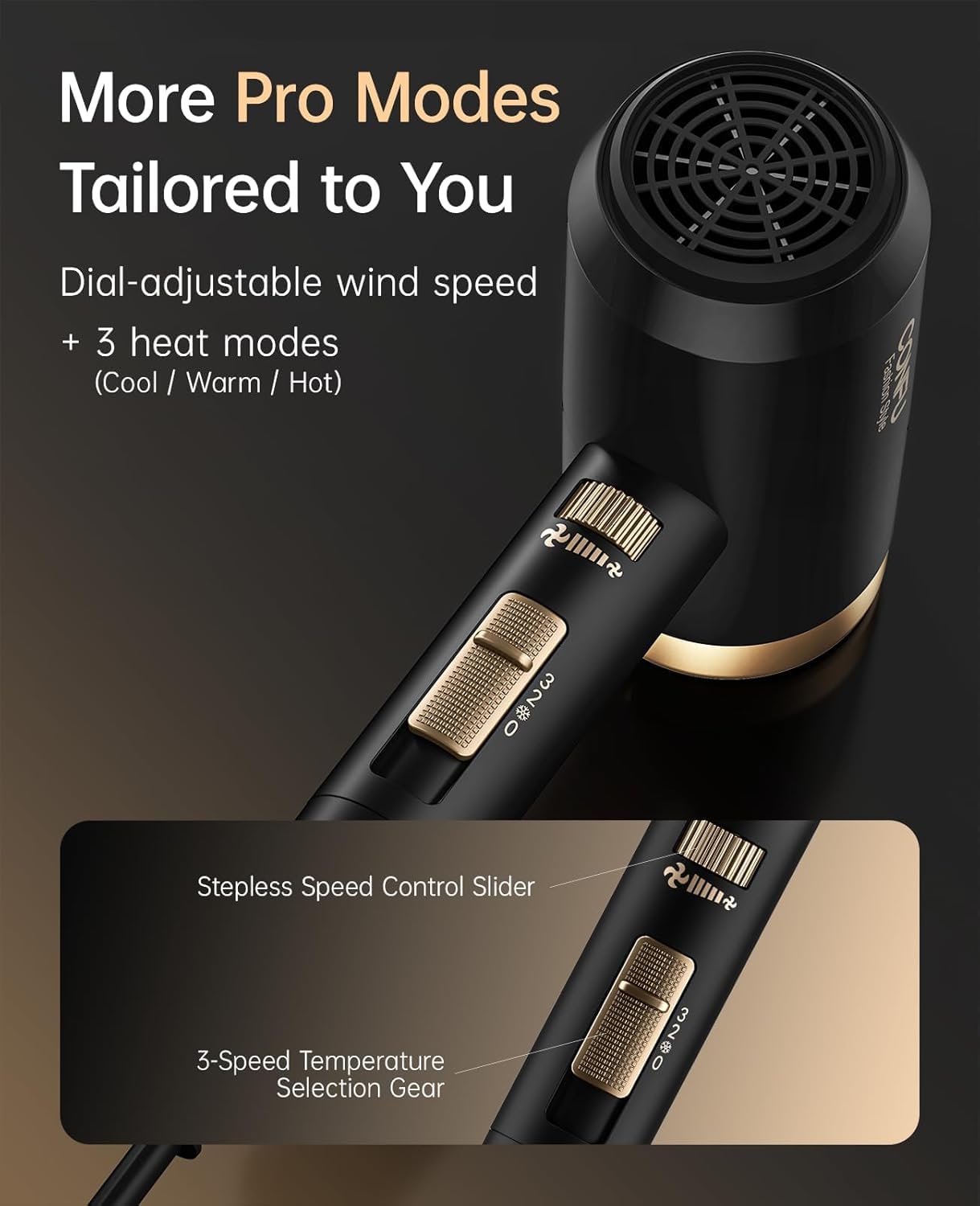 CONFU hair dryer in use with diffuser for defined curls