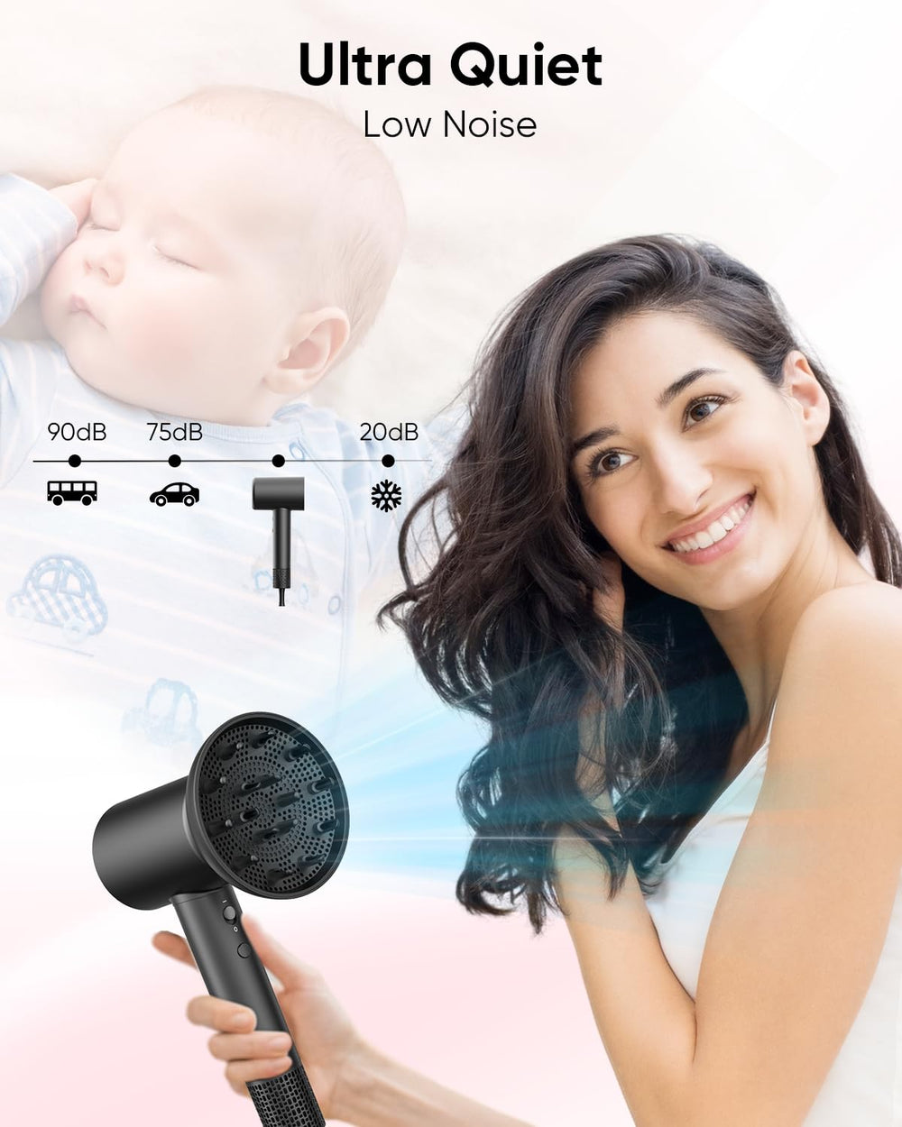 CONFU hair dryer LCD display showing adjustable heat and speed settings.