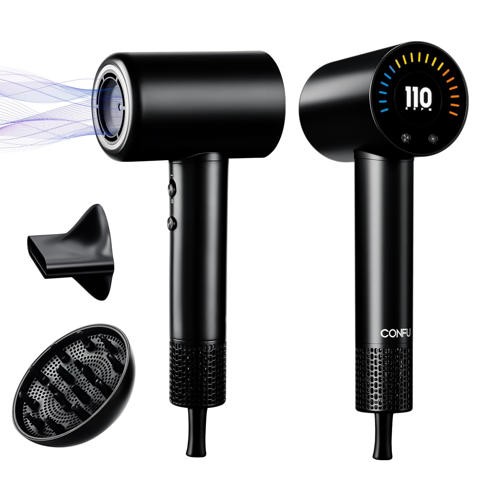CONFU hair dryer with 110000 RPM motor for fast, frizz-free drying at home.