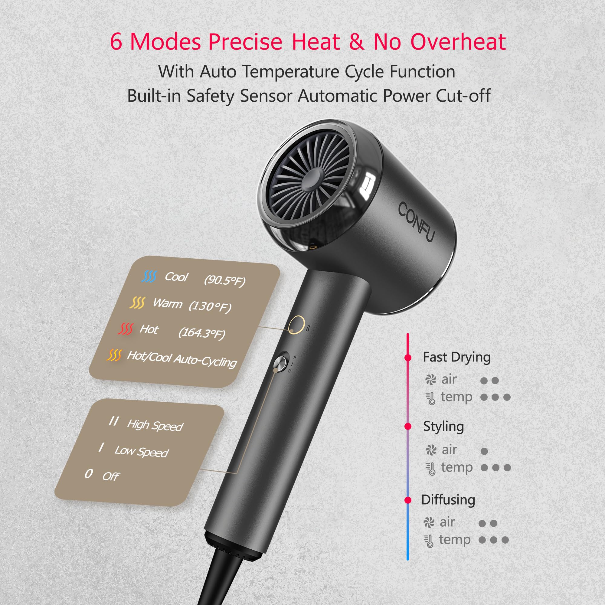 CONFU ultra-lightweight dryer at 0.74-lb for easy daily use