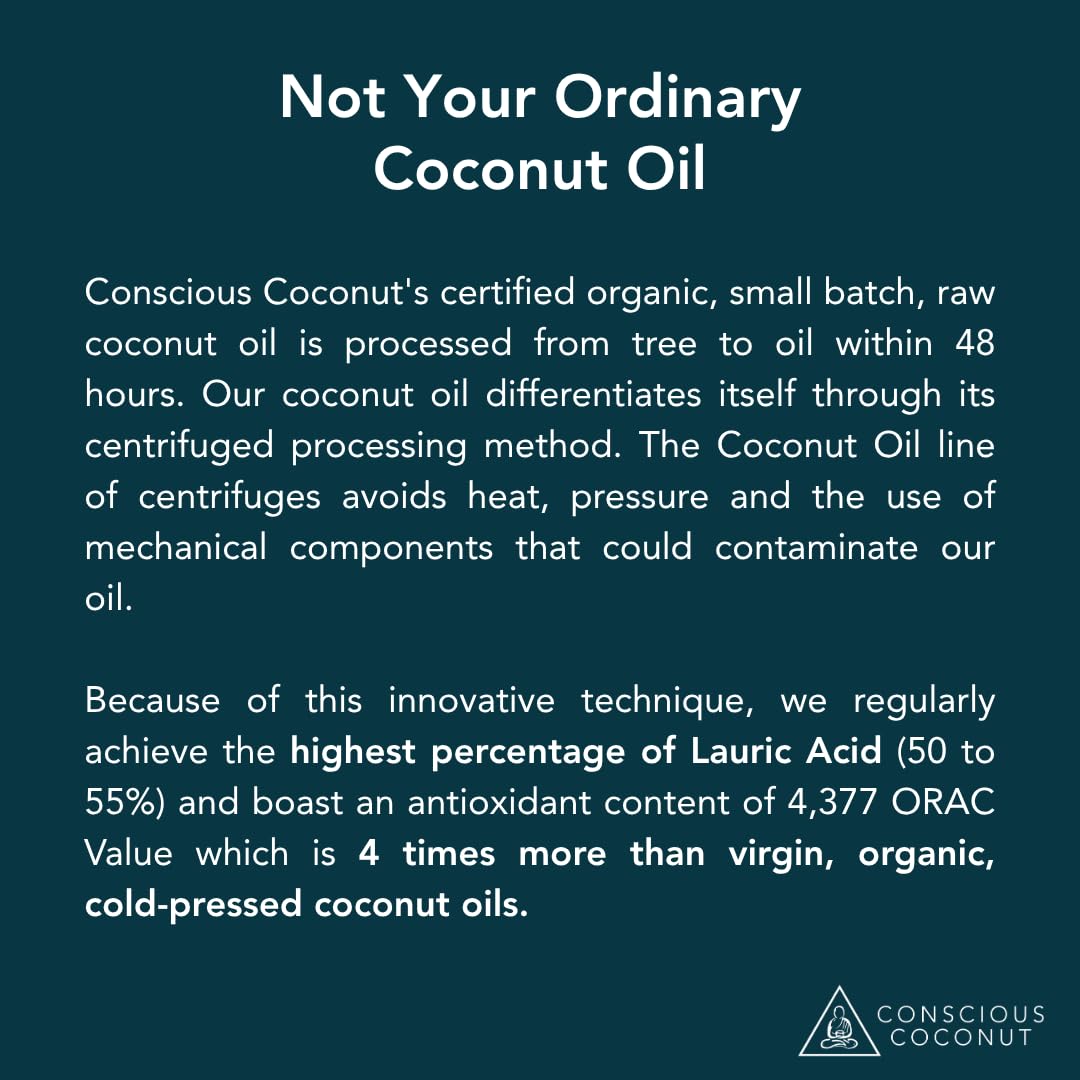 Conscious Coconut oil bottle used on hair for frizz control and scalp care.