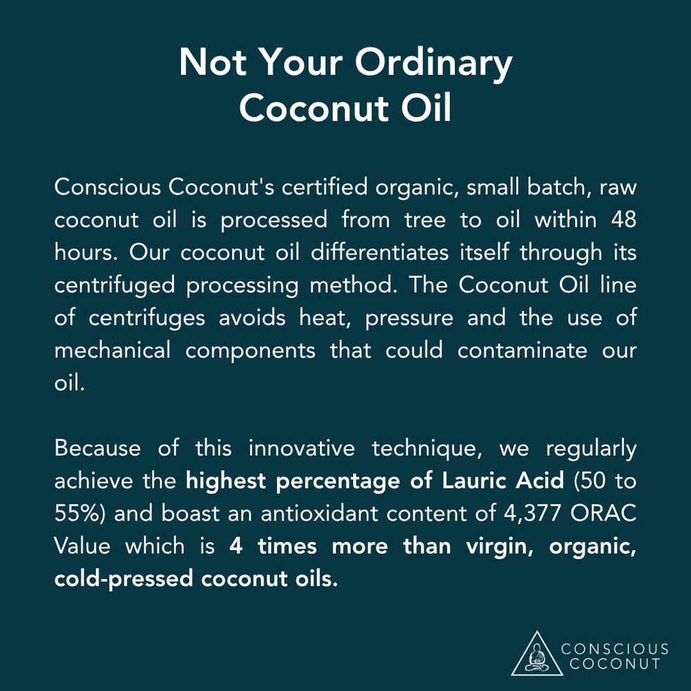 Conscious Coconut oil bottle used on hair for frizz control and scalp care.