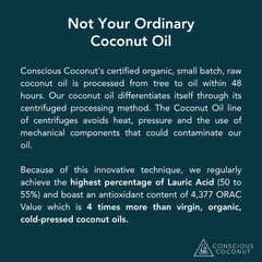 Conscious Coconut oil bottle used on hair for frizz control and scalp care.