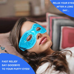 CONSGIJI gel eye mask blue in-use under eyes for relaxation.