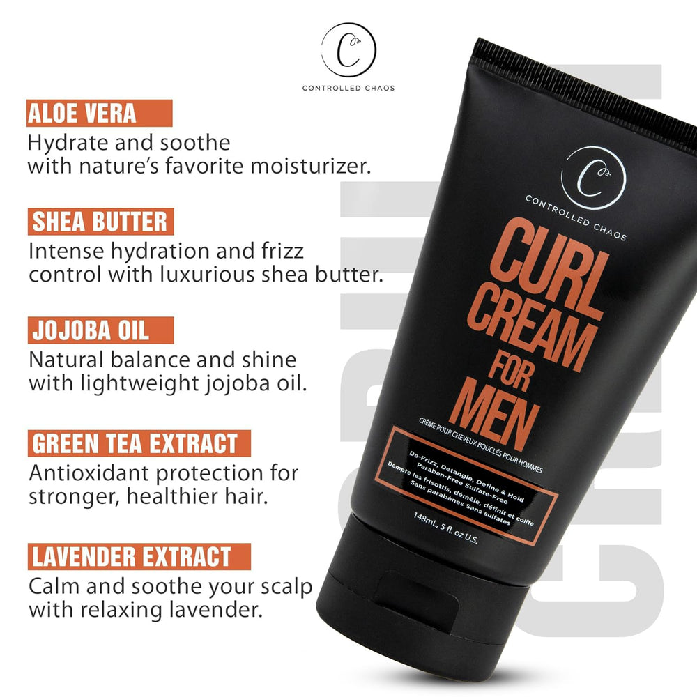 Controlled Chaos Curl Cream for Men color-safe, pH-balanced formula helps protect vibrancy