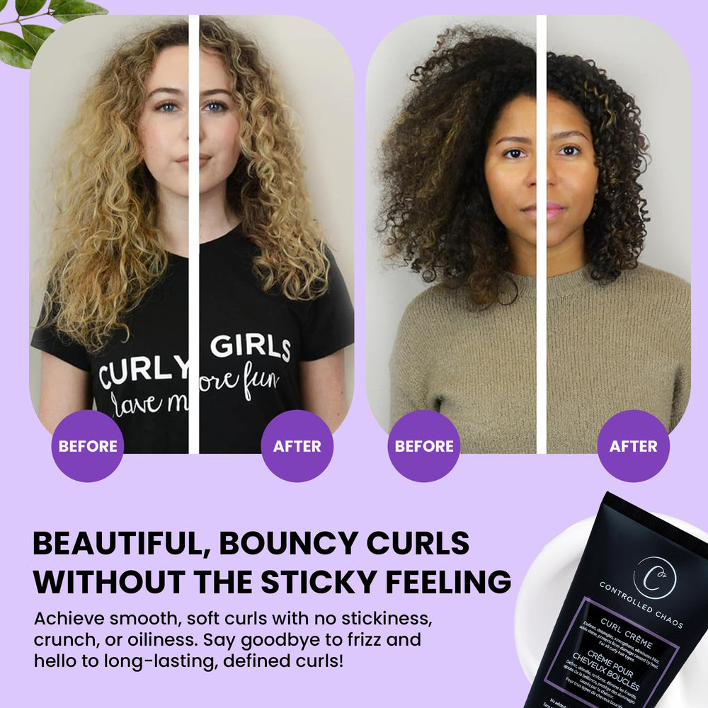 Controlled Chaos Curl Cream heat-protection spotlight, glossy finish and resilient curls.
