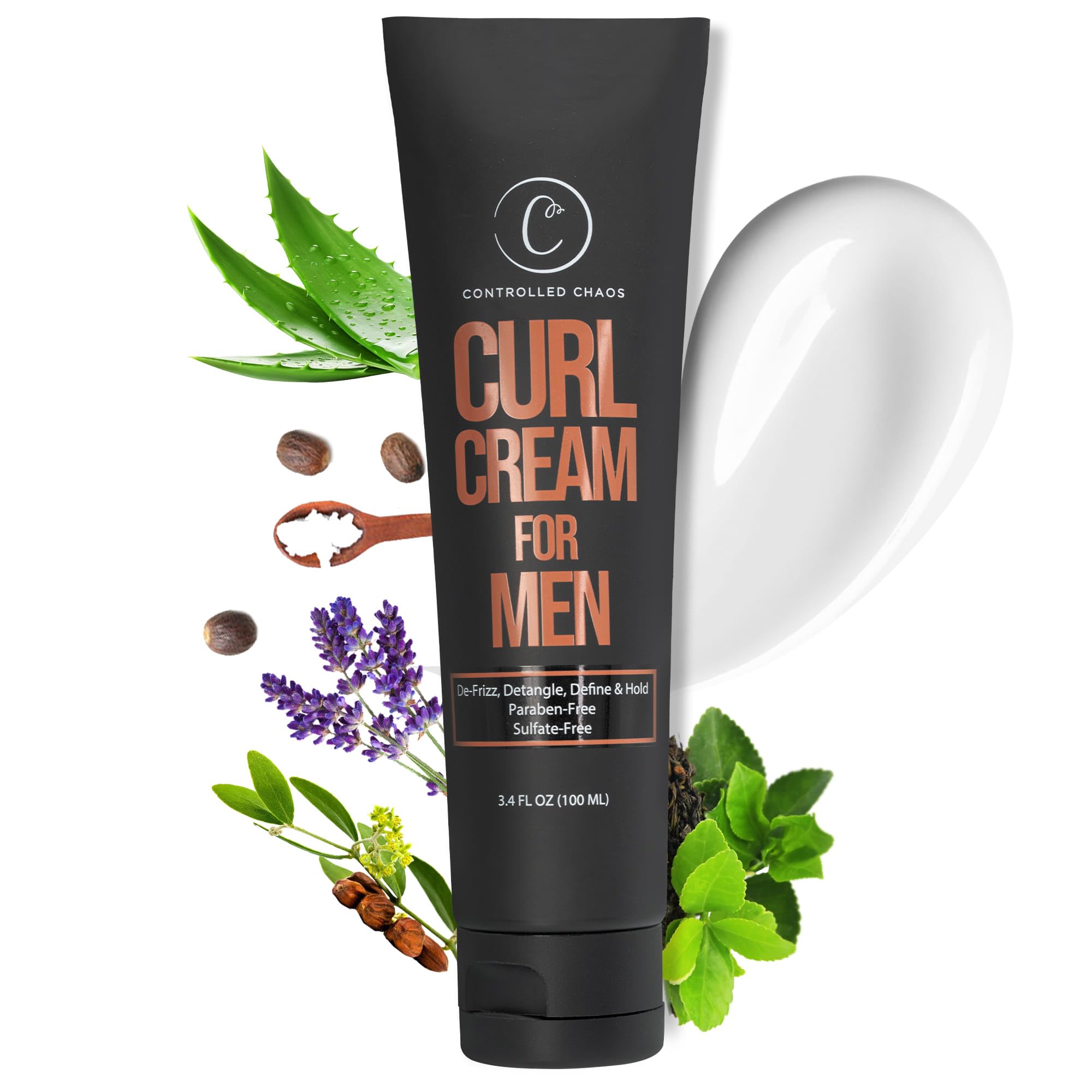 Controlled Chaos Curl Cream for Men bottle pour shows easy, mess-free styling for defined waves