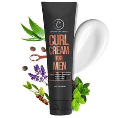 Controlled Chaos Curl Cream for Men bottle pour shows easy, mess-free styling for defined waves