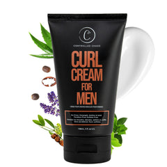 Controlled Chaos Curl Cream for Men bottle on display showing easy application and anti-frizz control