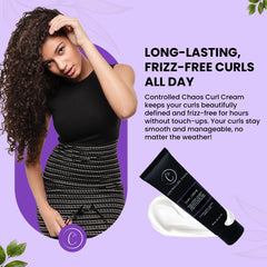 Controlled Chaos curl-defining-cream application on hands shows small amount defines curls