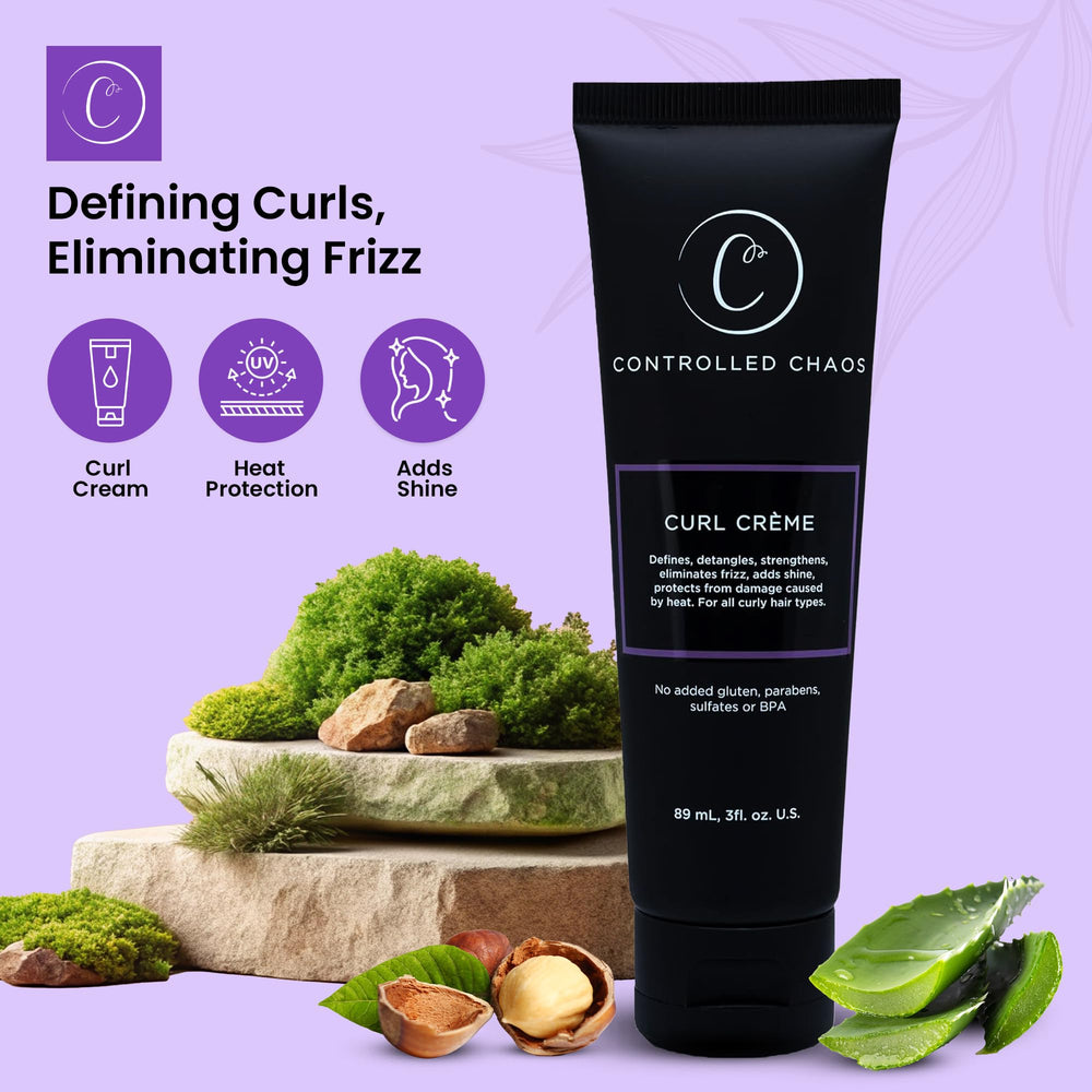 Controlled Chaos curl-defining-cream on wet hair provides detangling and shine