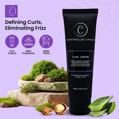 Controlled Chaos curl-defining-cream on wet hair provides detangling and shine