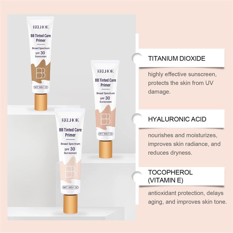 Conversionh BB Tinted Moisturizer SPF 30 light swatches illustrate natural glow on skin.