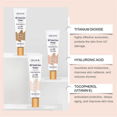 Conversionh BB Tinted Moisturizer SPF 30 light swatches illustrate natural glow on skin.
