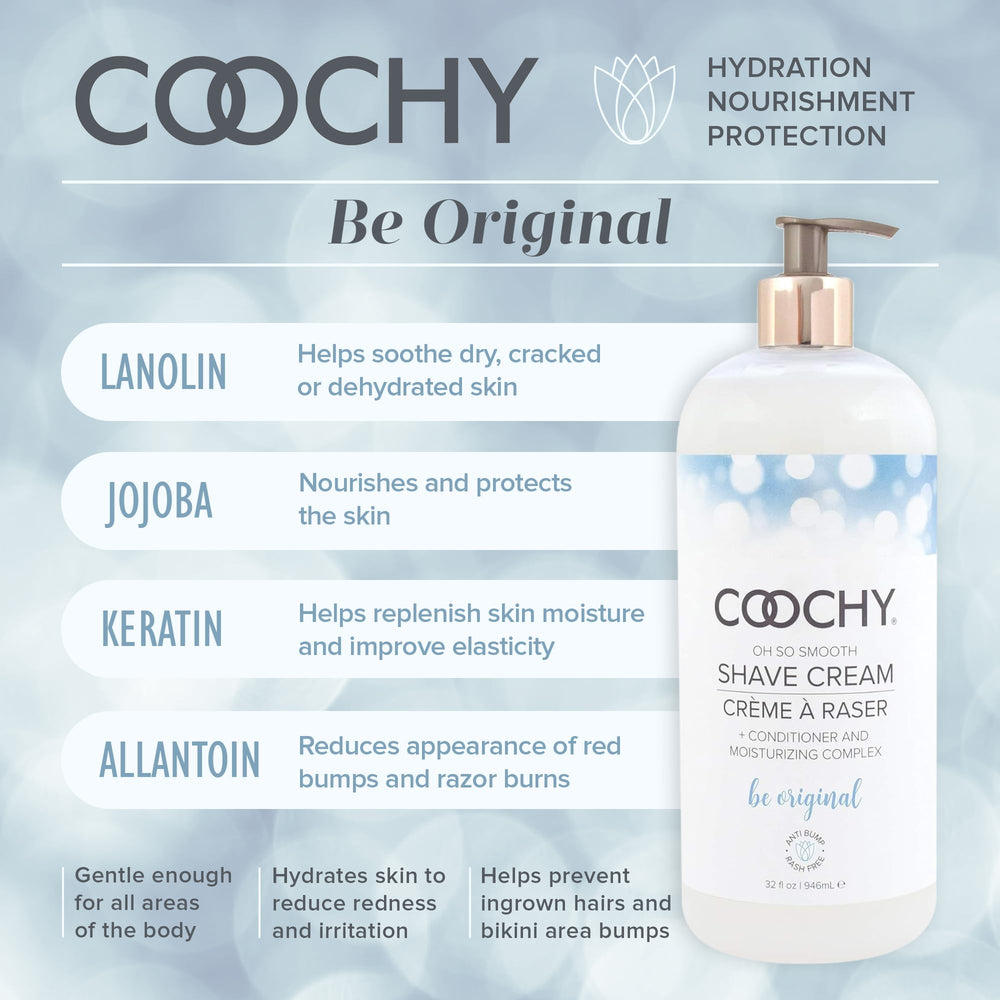 Coochy texture close-up shows creamy glide for sensitive skin.