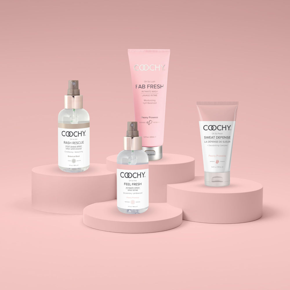 Coochy Rash Rescue packaging highlights paraben-free and gluten-free benefits for safe daily use.