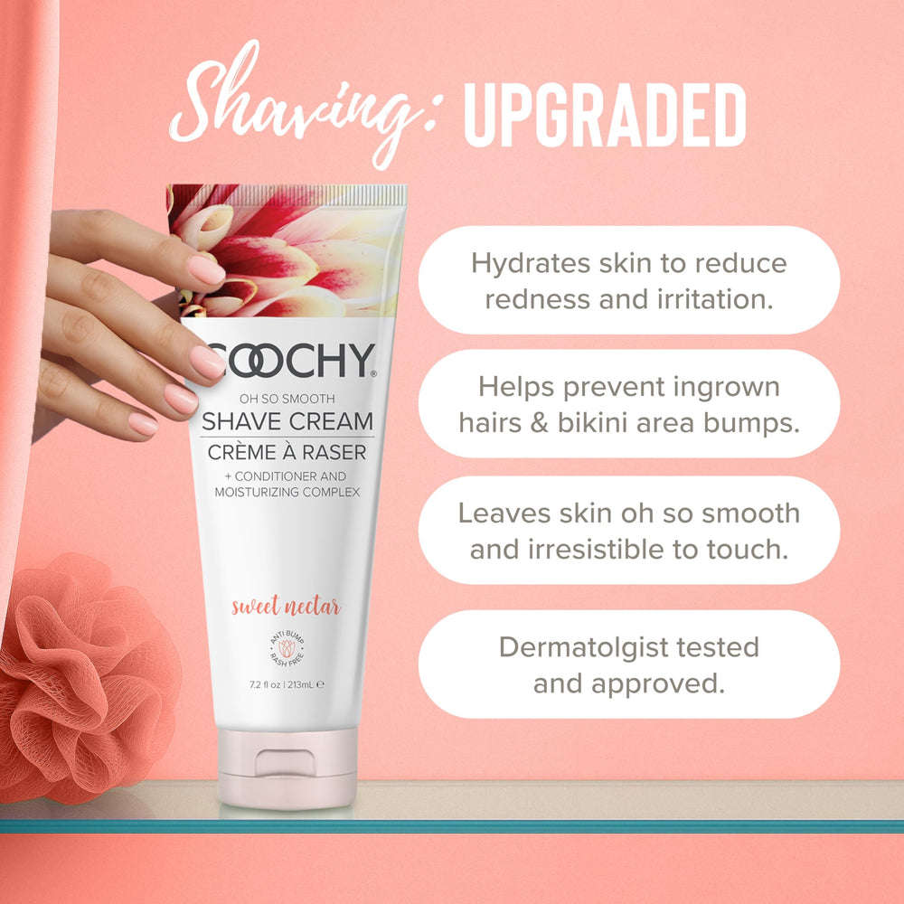 Coochy Shave Cream application demonstrates easy glide for sensitive areas
