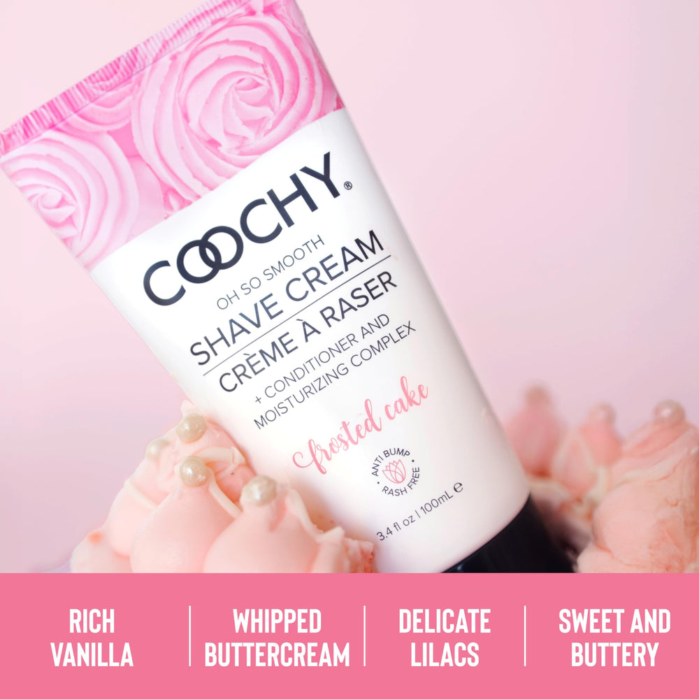 Coochy Shave Cream for bikini-area use showing gentle glide and rash-free potential