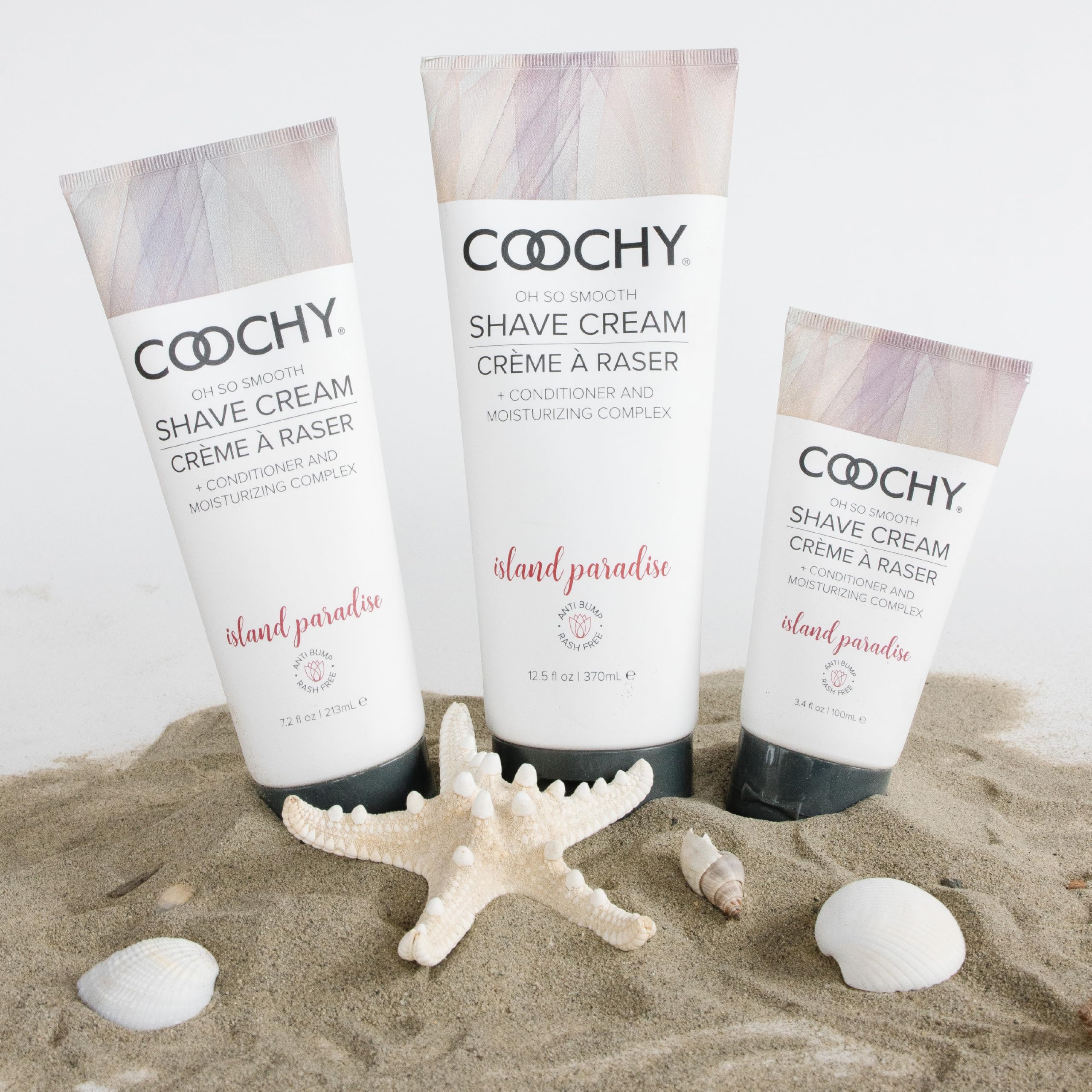 Coochy Shave Cream hands applying shows gentle, moisturizing shave for sensitive skin