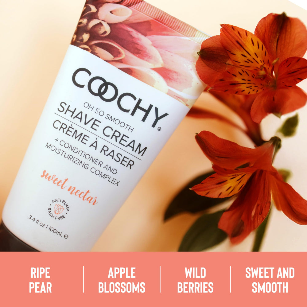 Coochy Shave Cream packaging highlighting 32 oz size for home or travel