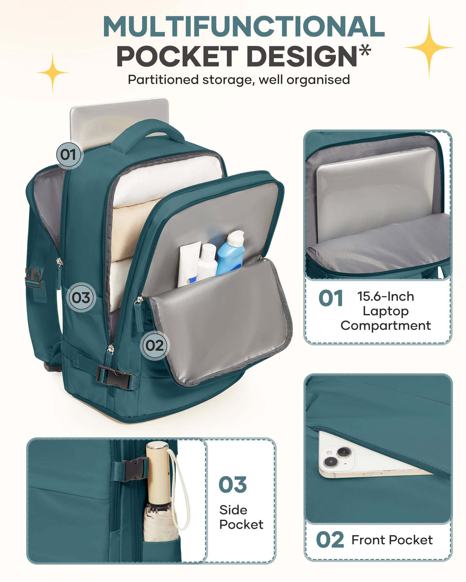 Coofay travel backpack airline pass-through design speeds security checks during flights.