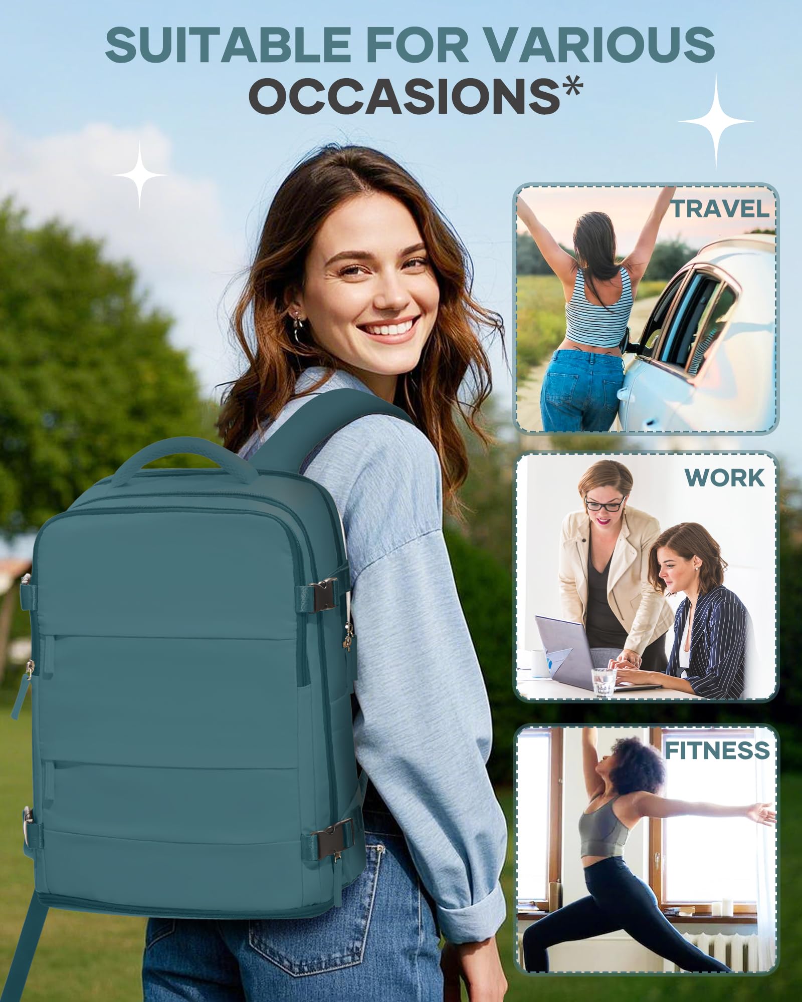 Coofay travel backpack cabin-friendly size with compact dimensions for cabin use.