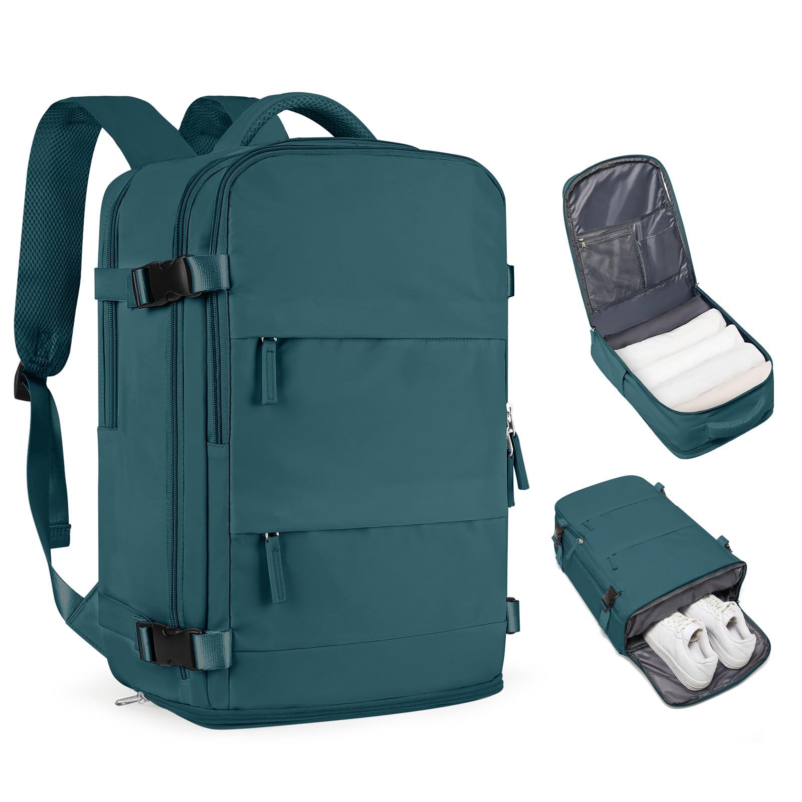Coofay travel backpack front view shows airline-approved compact design for easy carry-on use.