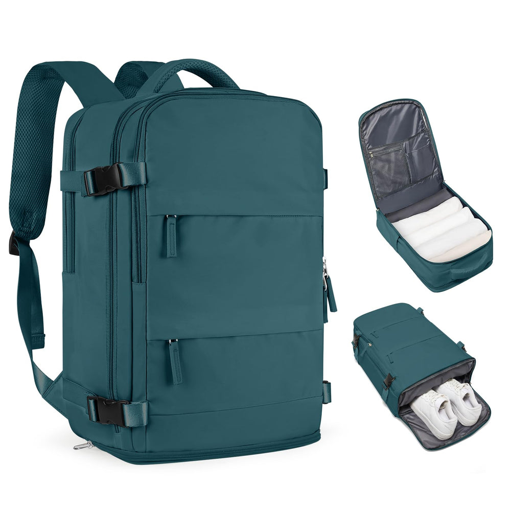 Coofay travel backpack front view shows airline-approved compact design for easy carry-on use.