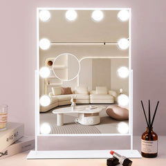 COOLJEEN makeup mirror with lights showing 12 LEDs for even illumination