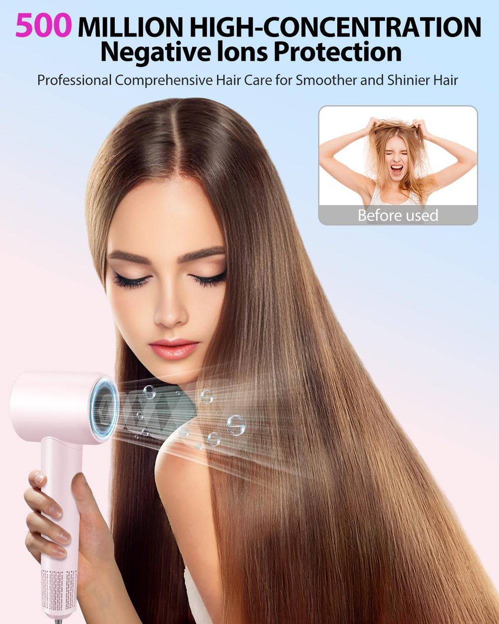 Coolpub hair dryer quiet operation close-up communicates low noise.