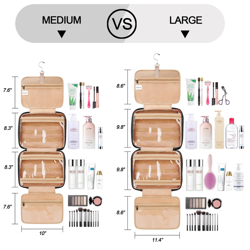 COOSKY hanging toiletry bag open front view for quick item access