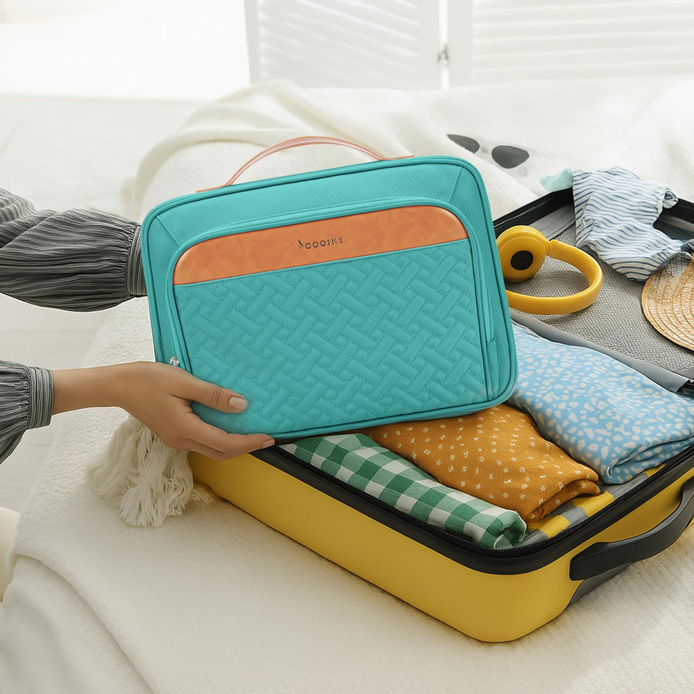 COOSKY jewelry compartment detail shows hidden storage for delicate accessories.