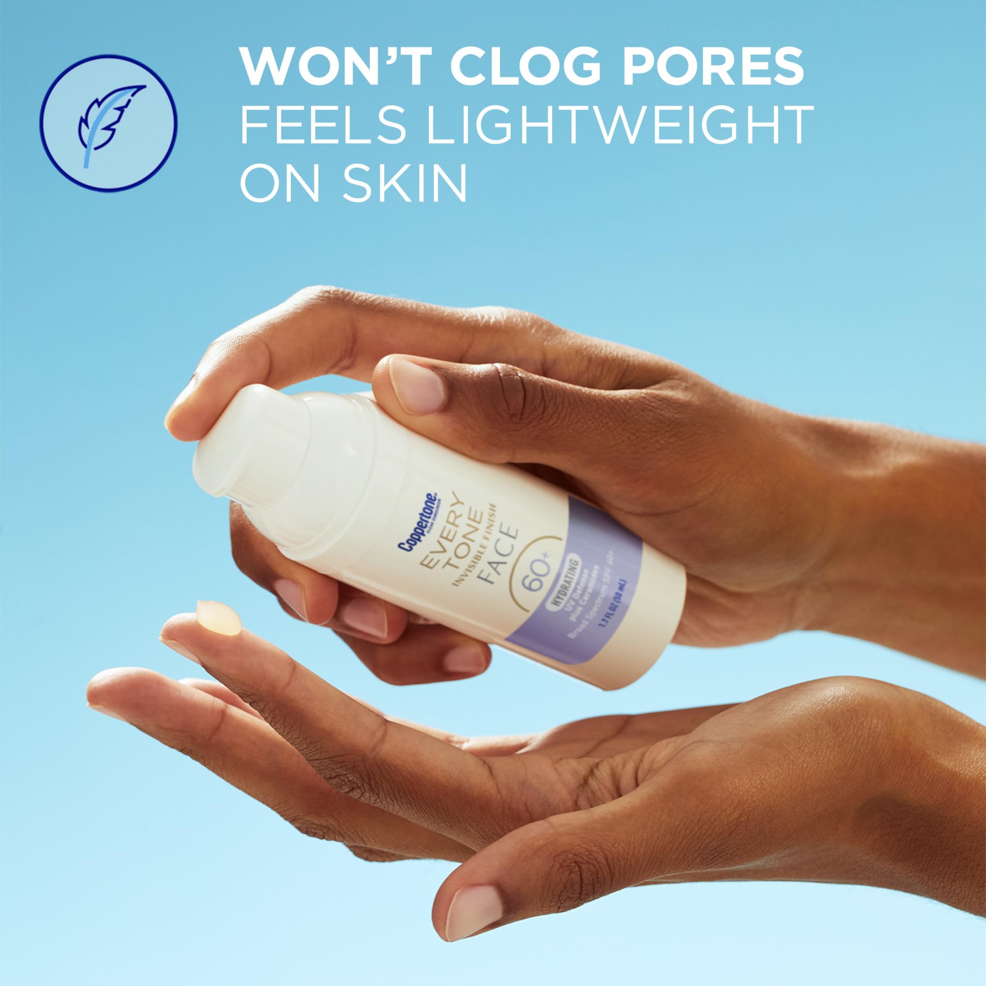 Coppertone Every Tone ceramides ingredient closeup highlights moisturizing benefit.