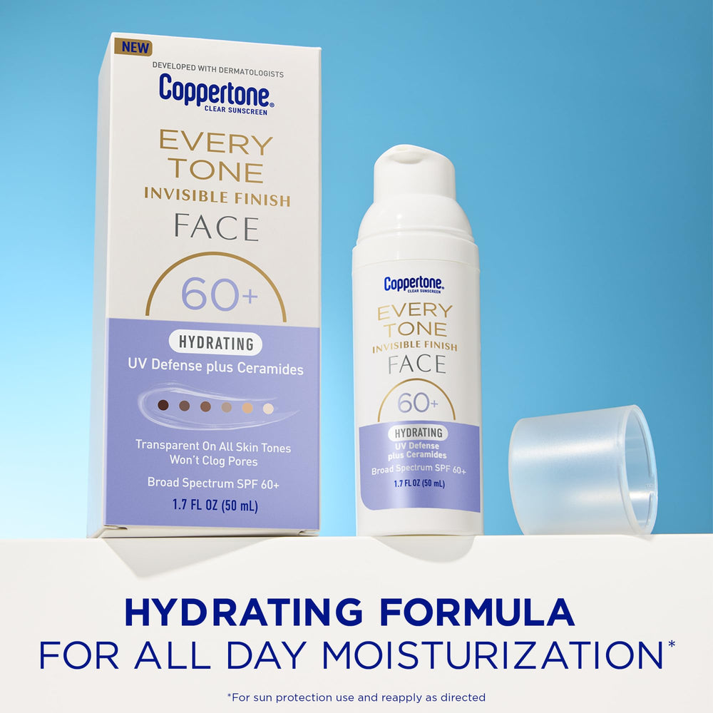 Coppertone Every Tone clear finish on skin shows invisible look.
