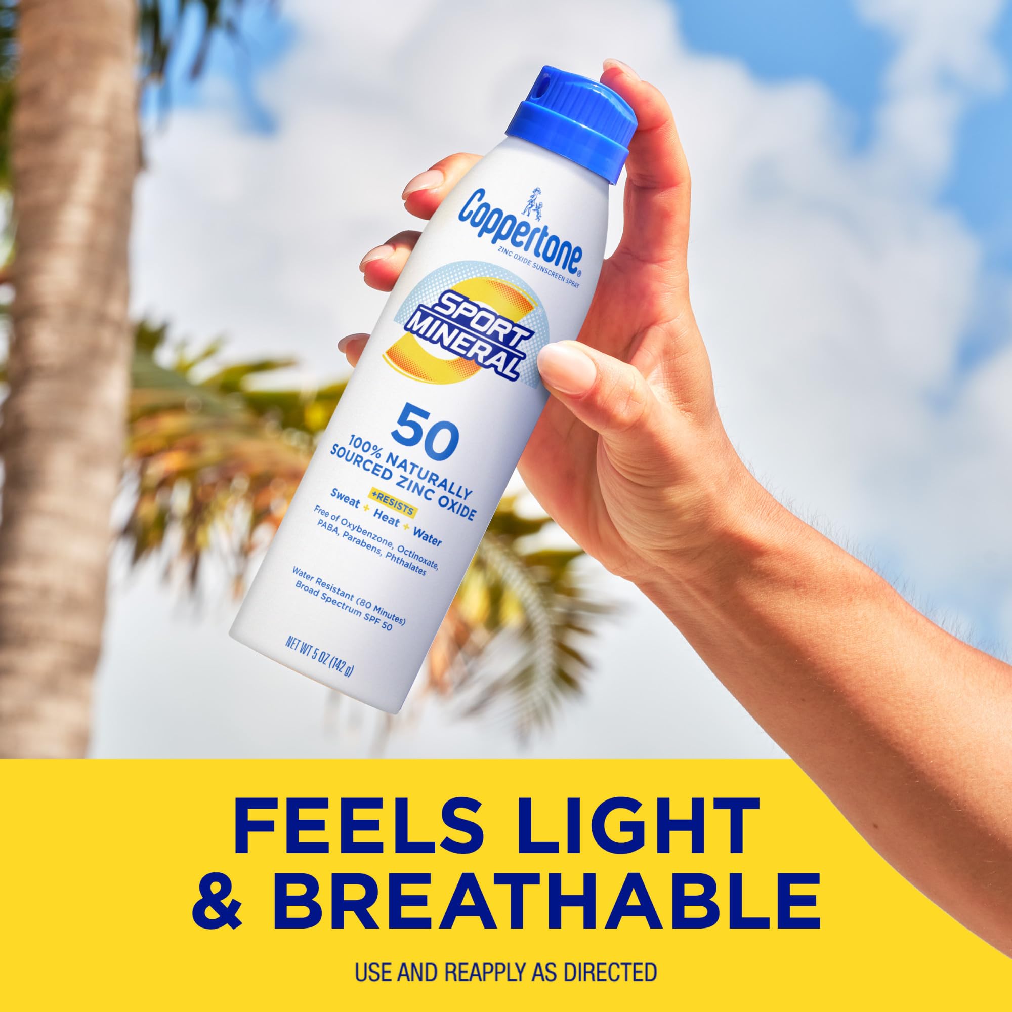 Coppertone SPORT Mineral SPF 50 spray bottle clearly shows a 5oz size