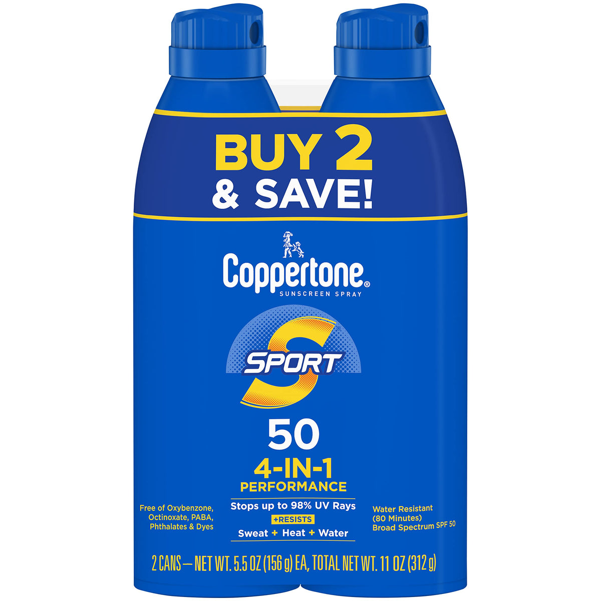 Coppertone Sport Sunscreen Spray application at an angle for easy coverage during workouts.