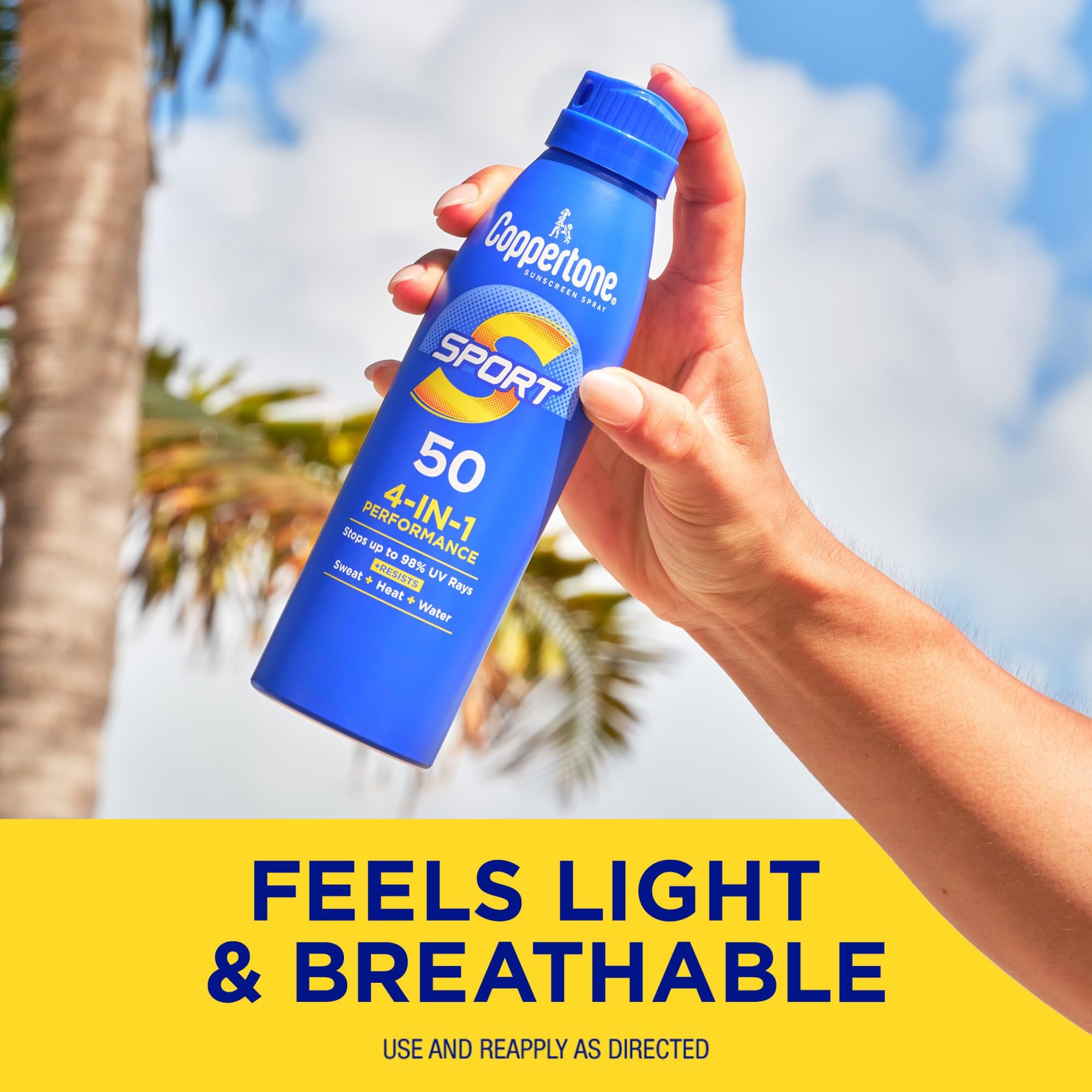 Coppertone Sport free from dyes and harsh additives for sensitive skin.