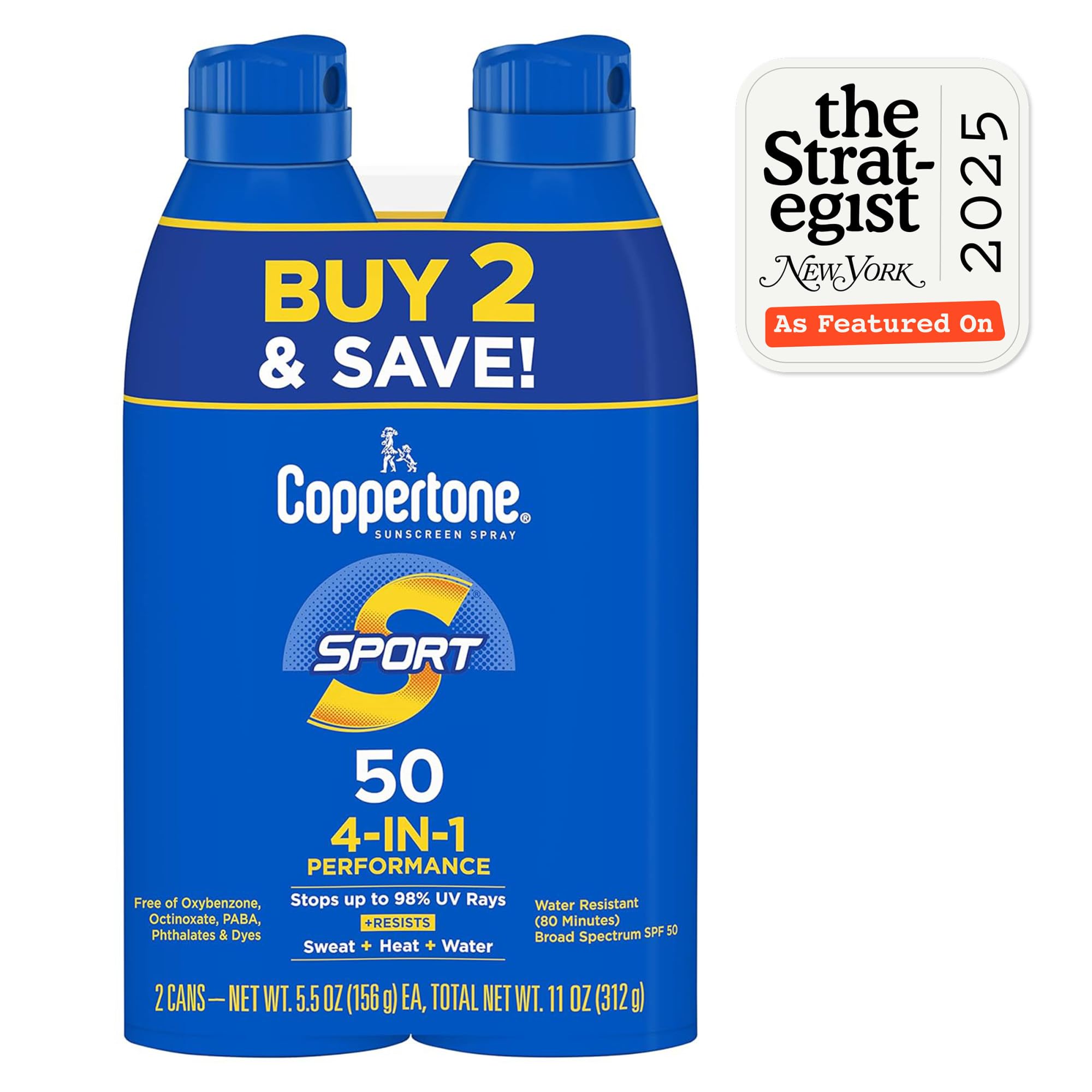Coppertone Sport Sunscreen Spray waterproof action during activity with 80-minute water resistance.