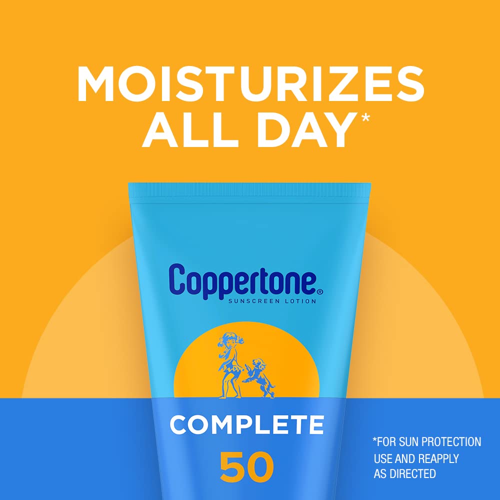 Coppertone sunscreen lotion close-up highlights water-resistant 80-minute protection
