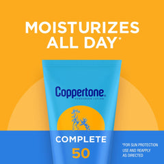 Coppertone sunscreen lotion close-up highlights water-resistant 80-minute protection