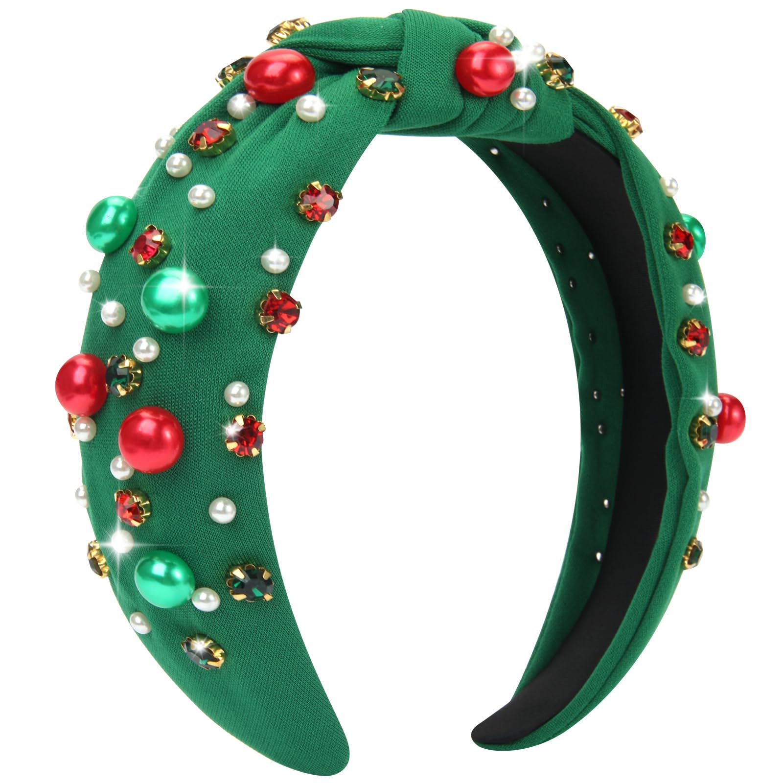 Corabsar Christmas headband with red rhinestones adds festive sparkle for parties.
