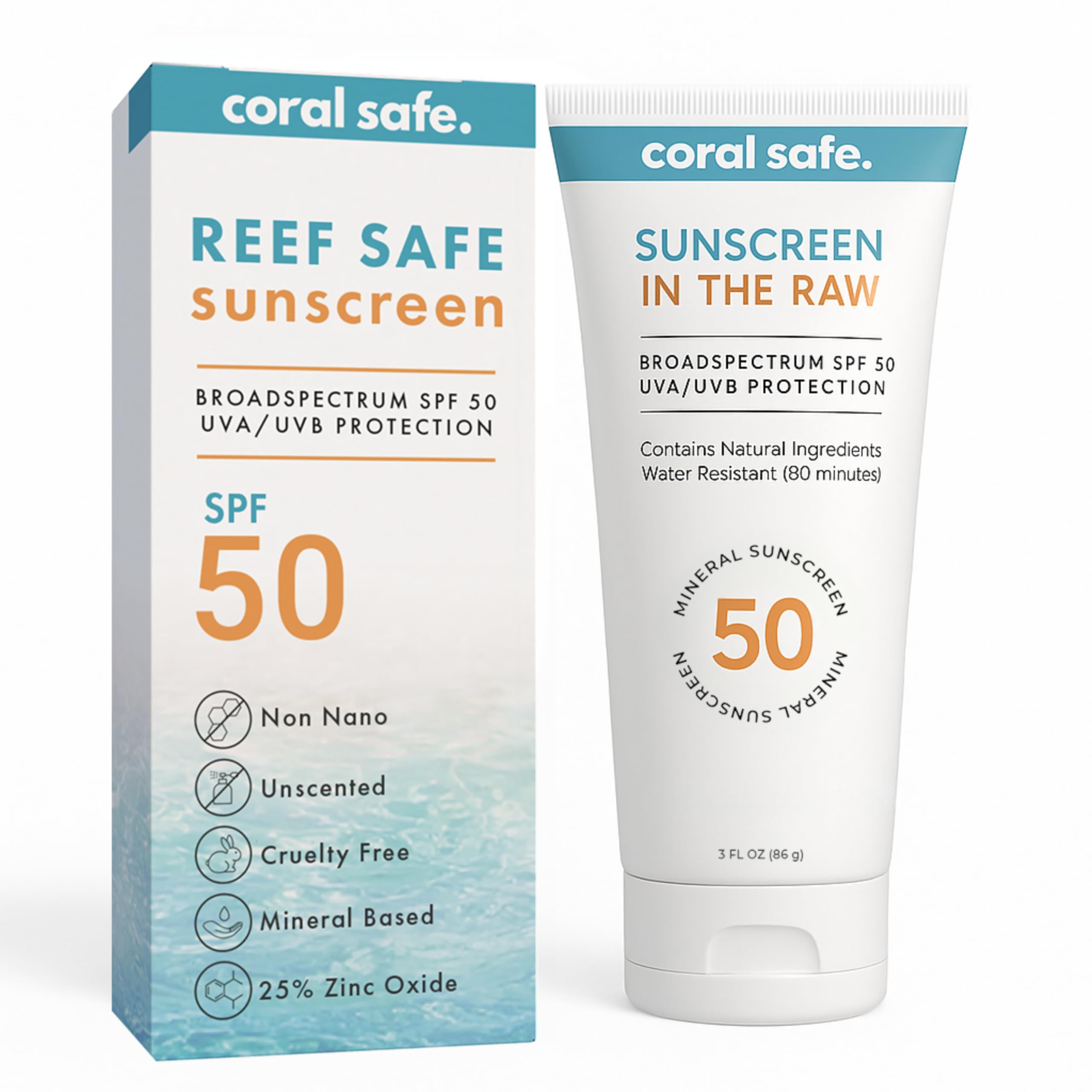 Coral Safe reef-safe mineral sunscreen travel lotion SPF 50 bottle for on-the-go beach protection