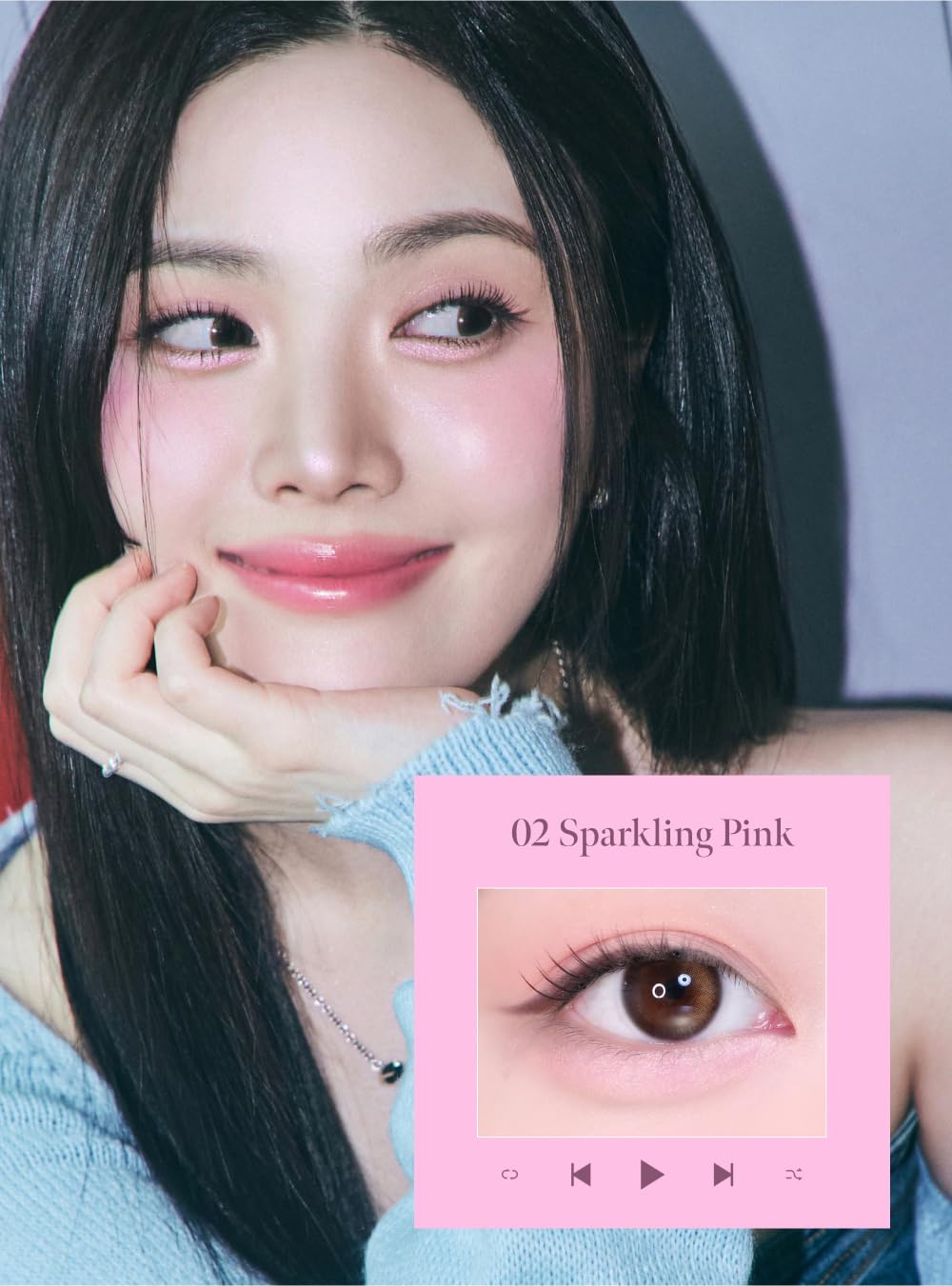 CORALHAZE Idol aegyo-sal 02 under-eye-finish demonstrates smooth shimmer across the orbital area.