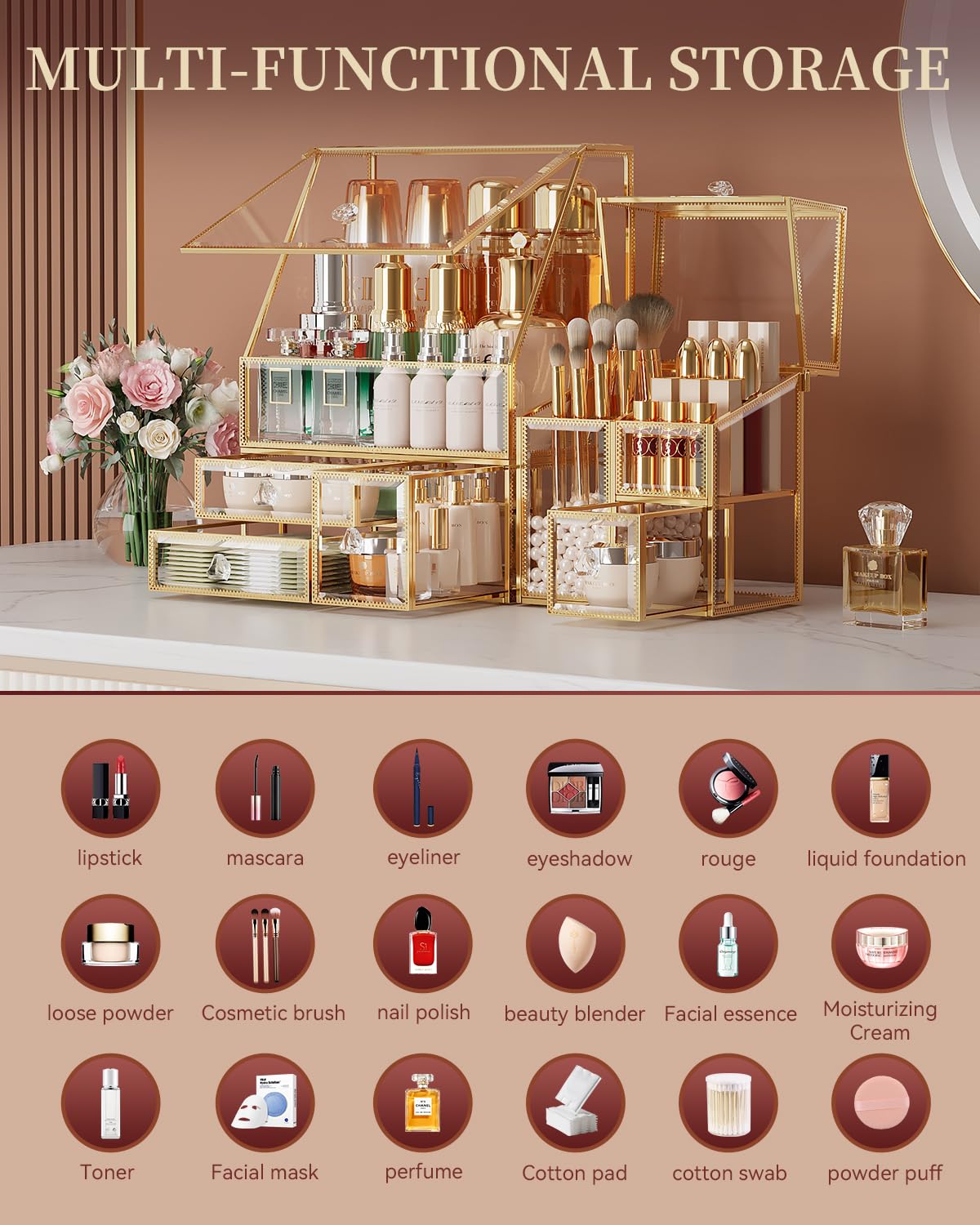 CoralHouse lipstick organizer in clear case for quick access and application.